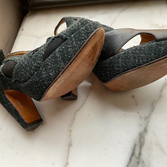 MARNI dark green tweed and black leather platform  pumps - Picture 7 of 8